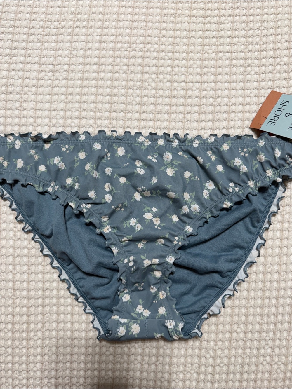 Shade & Shore Dusty Blue Floral Ruffle Bikini Bottoms